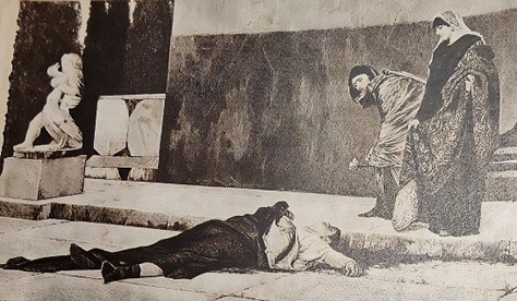 De dood van Nero, naar een fractie uit een schilderij van de 18de - eeuwse schilder W.S. Ssmirnow.